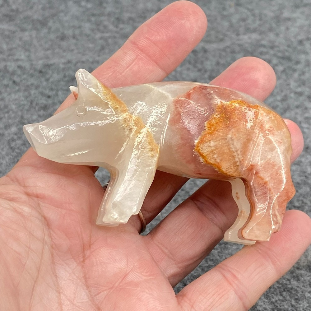 Hand Carved Stone Pig Figurine Paper Weight 3.5 Inch Small Decorative Animal